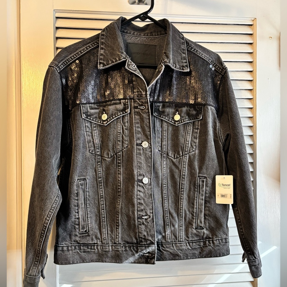Lucky Brand Black Denim Jacket with Sequin Detail